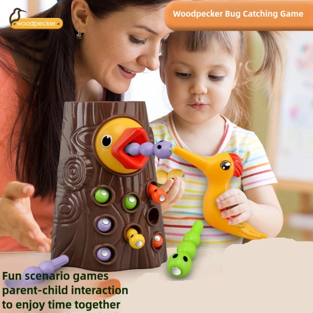 Party Games For 3 People - Woodpecker Feeding Game Toy, Magnetic Caterpillar